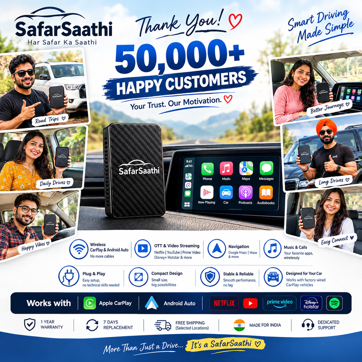 All New Safarsaathi Carplay/Android Auto Device